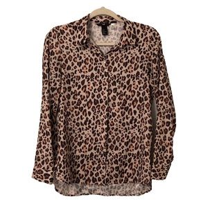 Semi Sheer Leopard Print Collared Button Up Shirt